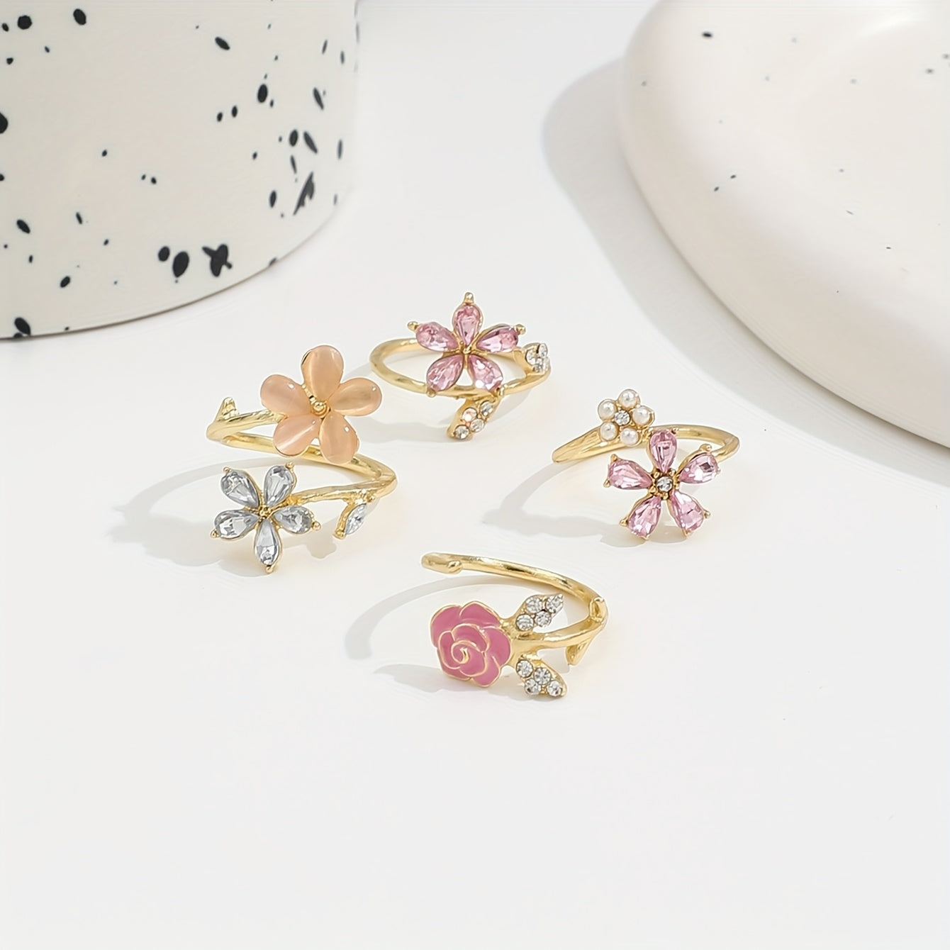 Alloy Rhinestone Pearl Ring Set