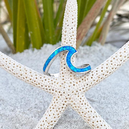 Silver Blue Opal Wave Ring