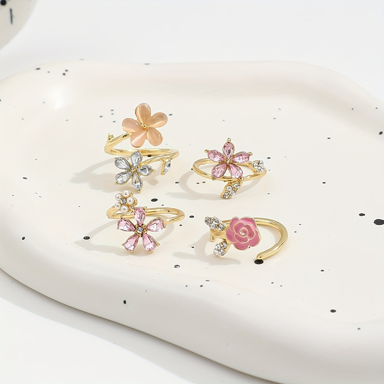 Alloy Rhinestone Pearl Ring Set