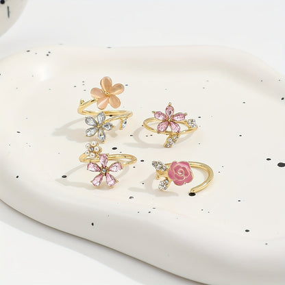 Alloy Rhinestone Pearl Ring Set