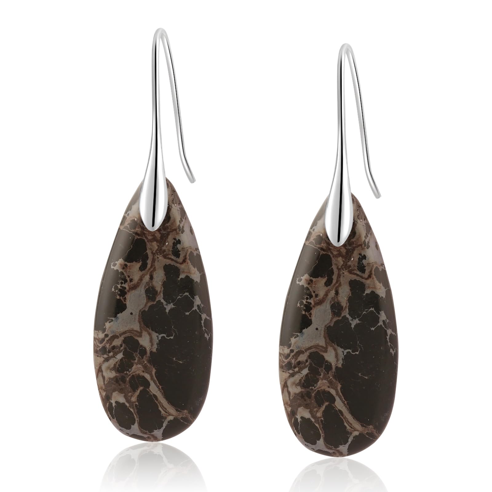 Natural Healing Stone Fishhoop Dangle Drop Earrings Statement Gold silver earrings