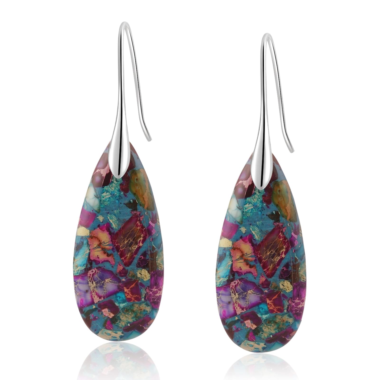 Natural Healing Stone Fishhoop Dangle Drop Earrings Statement Gold silver earrings