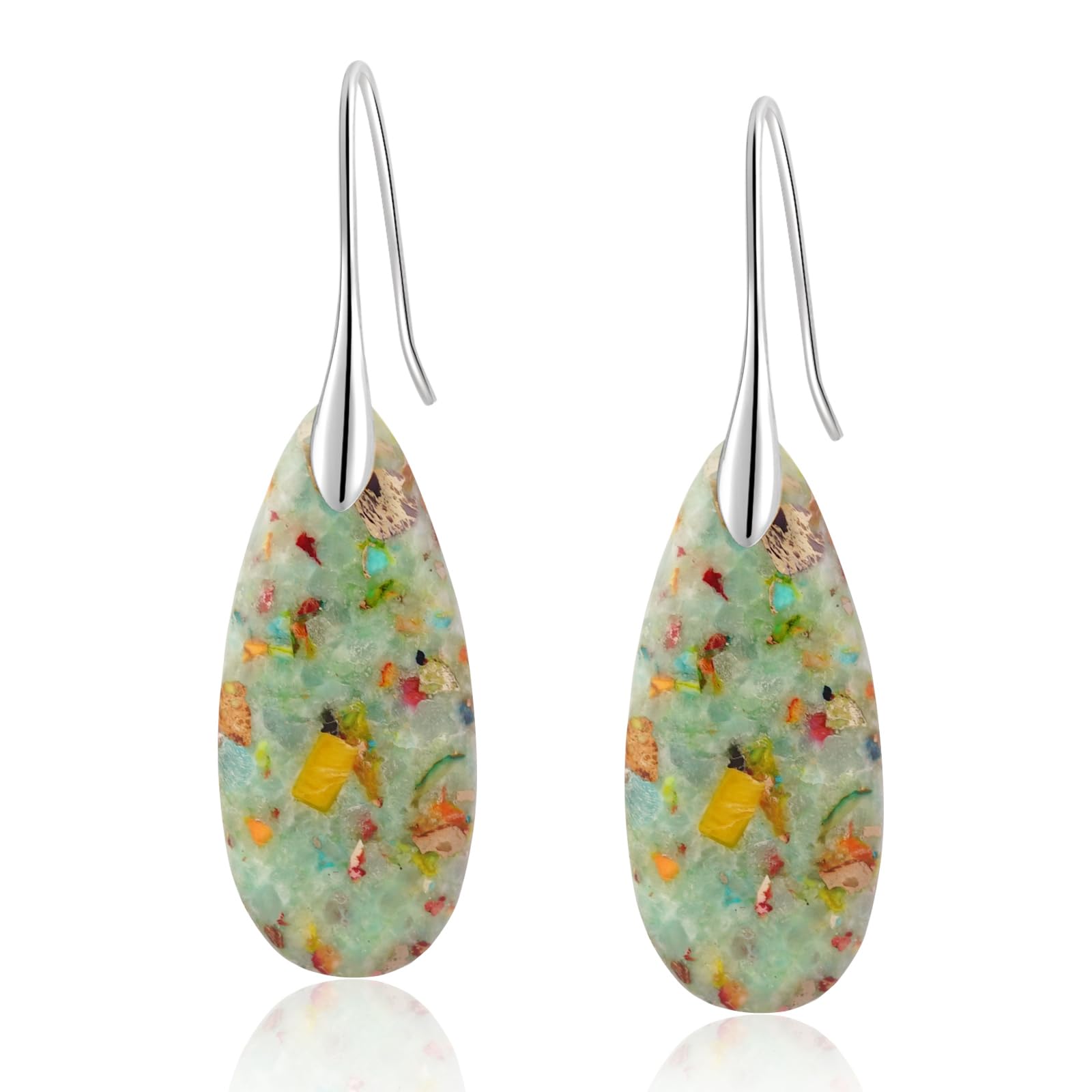 Natural Healing Stone Fishhoop Dangle Drop Earrings Statement Gold silver earrings