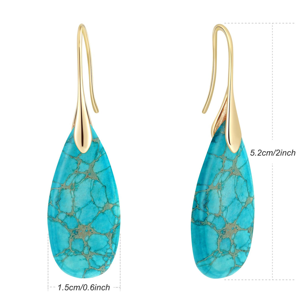 Natural Healing Stone Fishhoop Dangle Drop Earrings Statement Gold silver earrings