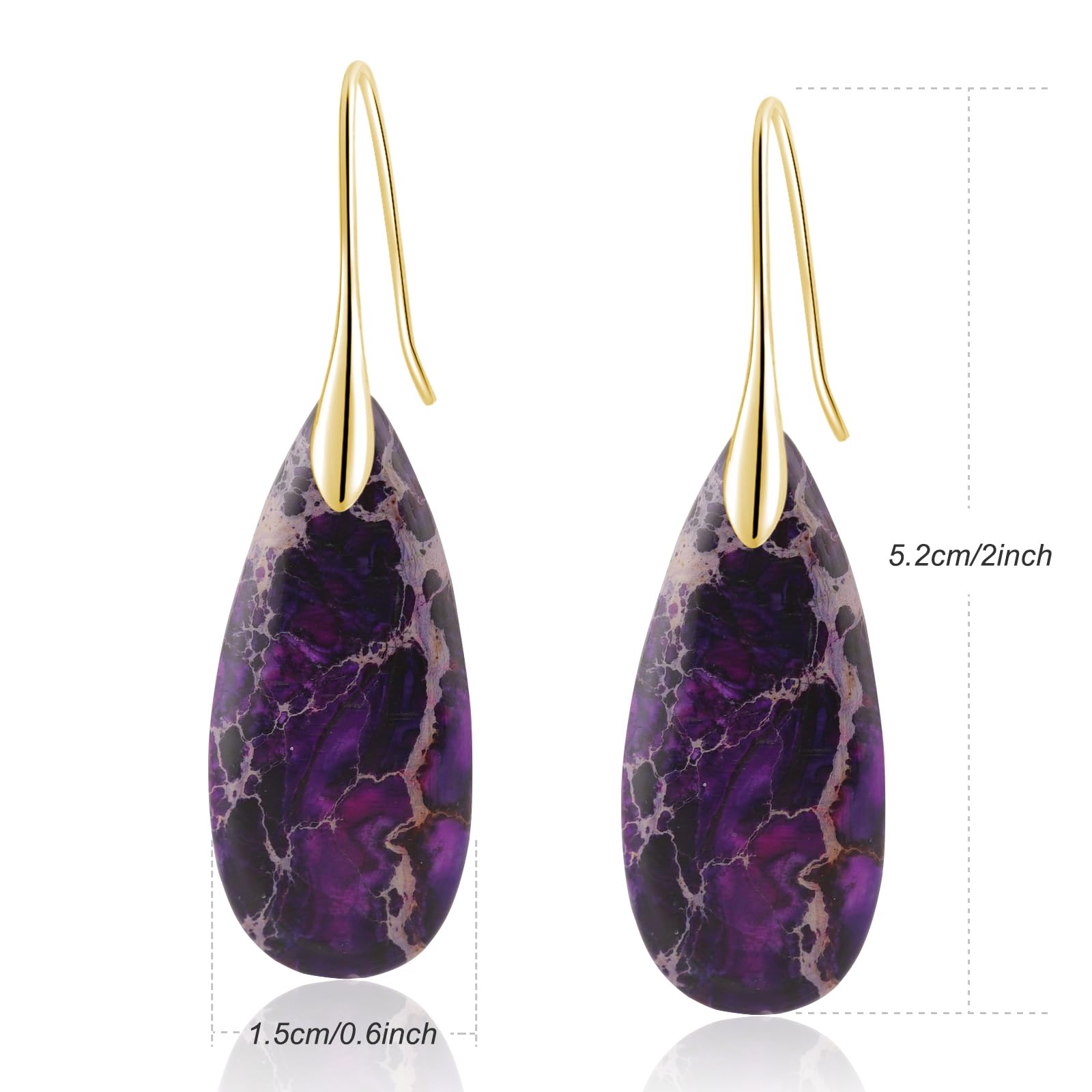 Natural Healing Stone Fishhoop Dangle Drop Earrings Statement Gold silver earrings