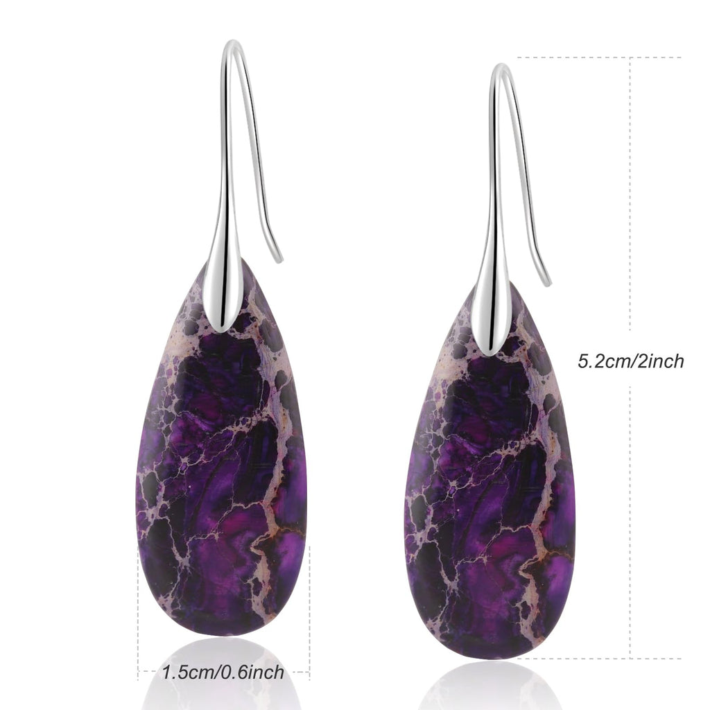 Natural Healing Stone Fishhoop Dangle Drop Earrings Statement Gold silver earrings