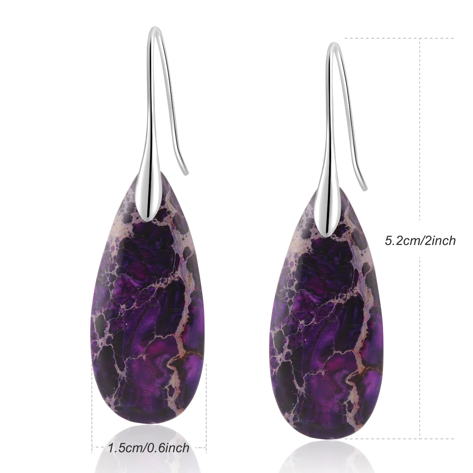 Natural Healing Stone Fishhoop Dangle Drop Earrings Statement Gold silver earrings