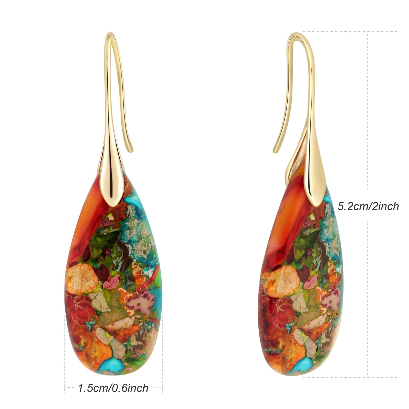 Natural Healing Stone Fishhoop Dangle Drop Earrings Statement Gold silver earrings