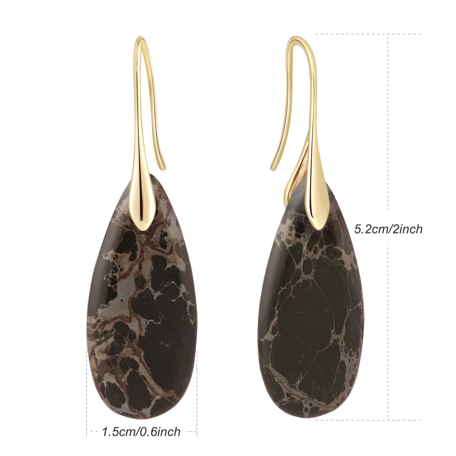 Natural Healing Stone Fishhoop Dangle Drop Earrings Statement Gold silver earrings