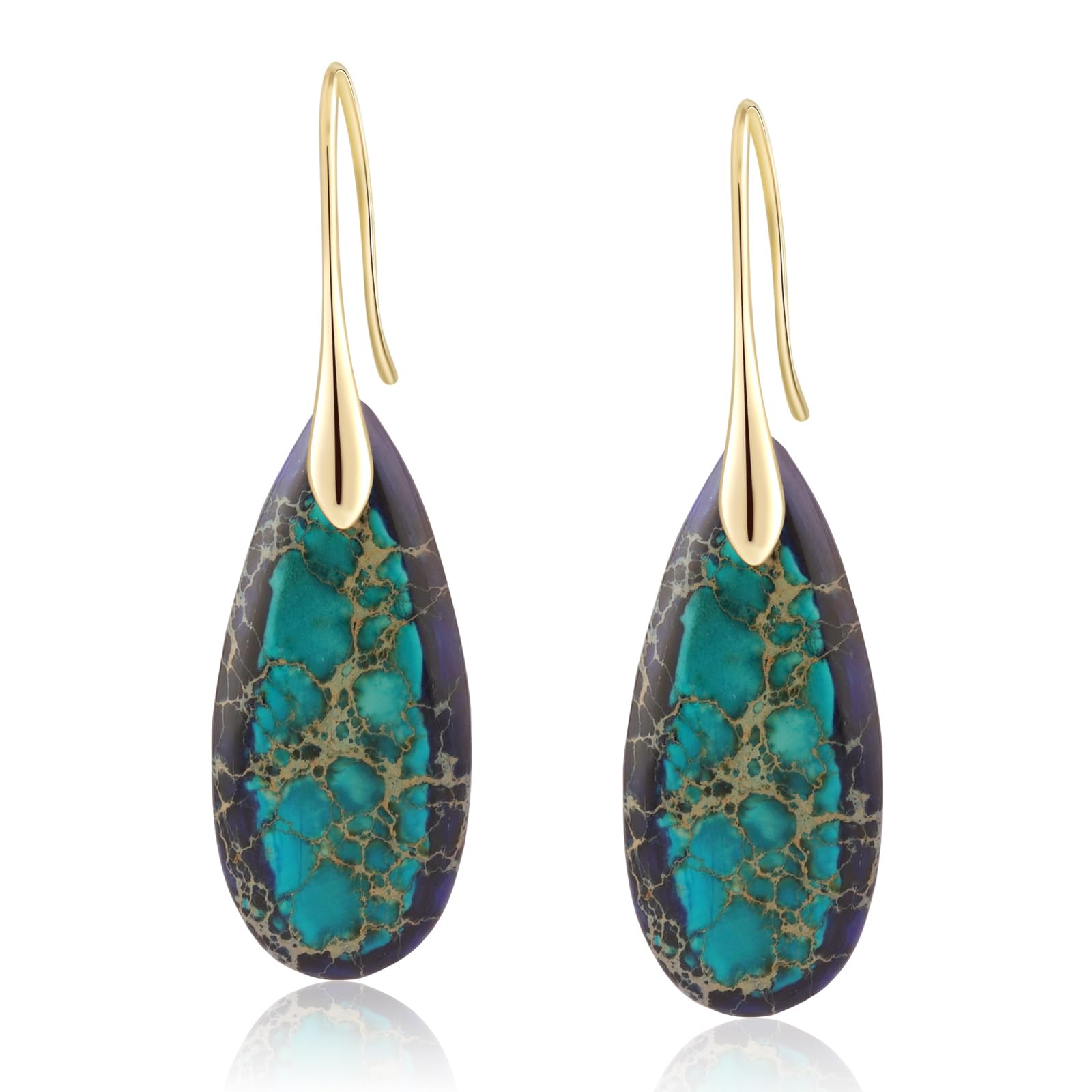 Natural Healing Stone Fishhoop Dangle Drop Earrings Statement Gold silver earrings