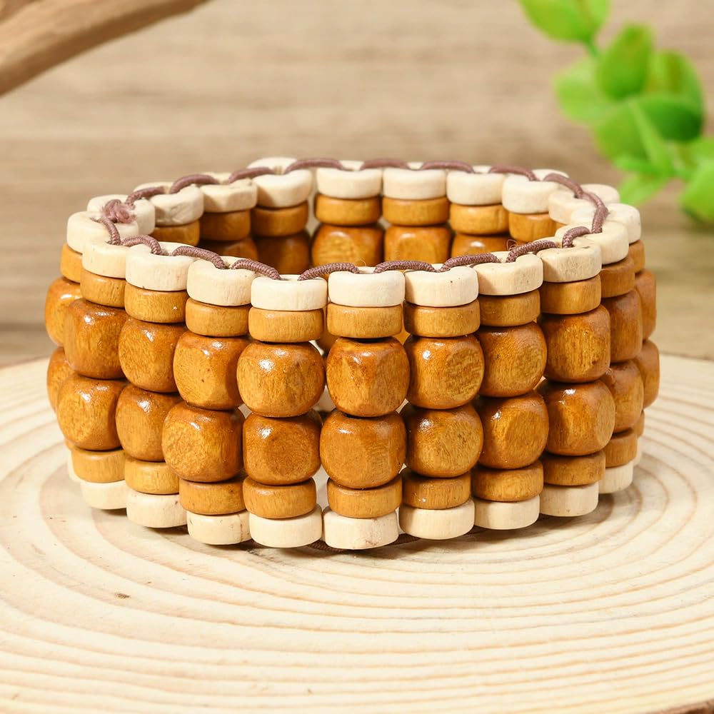 xuzhiyuan Bohemian Wooden Bead Bracelets Boho Colorful Handmade Elastic Stretch Bracelets Design for Women Summer Beach Festival Jewelry