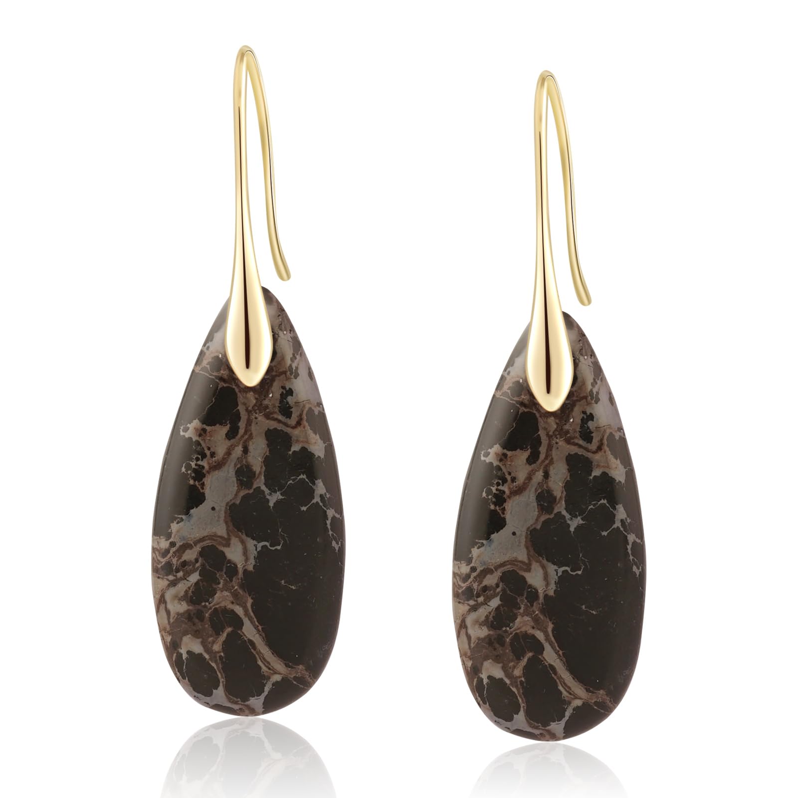 Natural Healing Stone Fishhoop Dangle Drop Earrings Statement Gold silver earrings