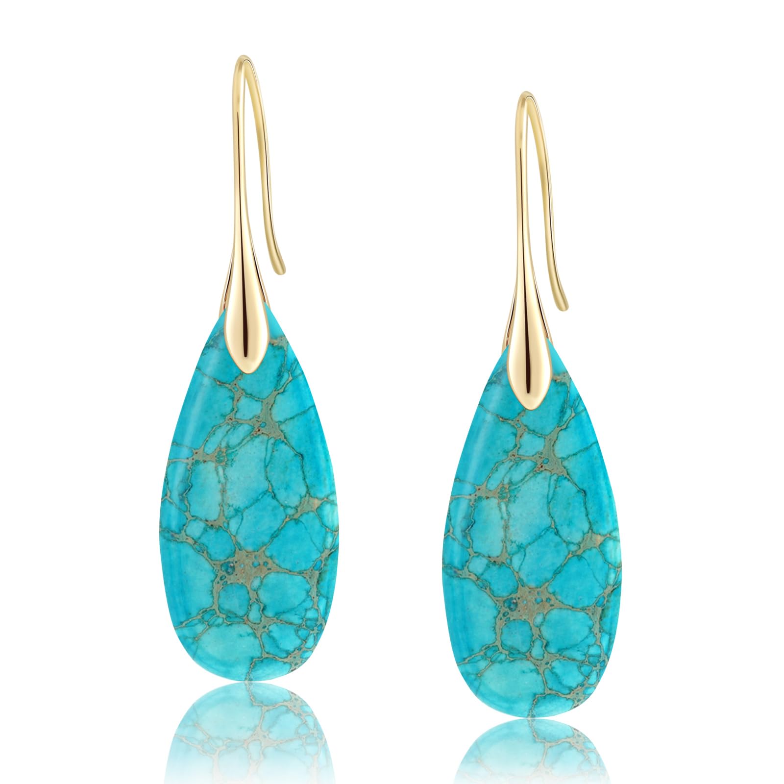 Natural Healing Stone Fishhoop Dangle Drop Earrings Statement Gold silver earrings