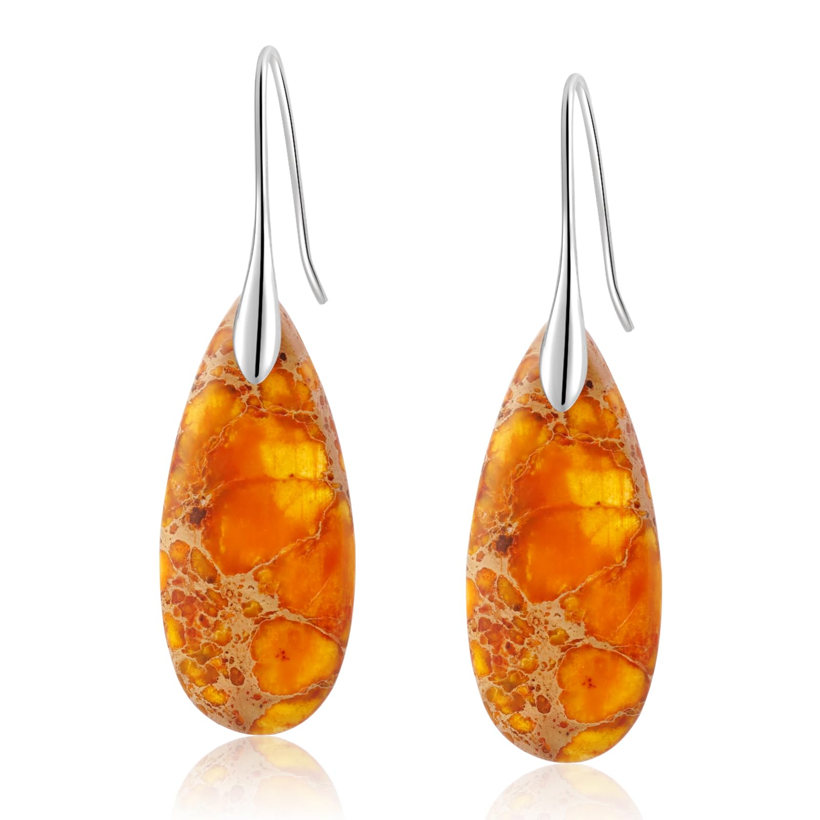 Natural Healing Stone Fishhoop Dangle Drop Earrings Statement Gold silver earrings