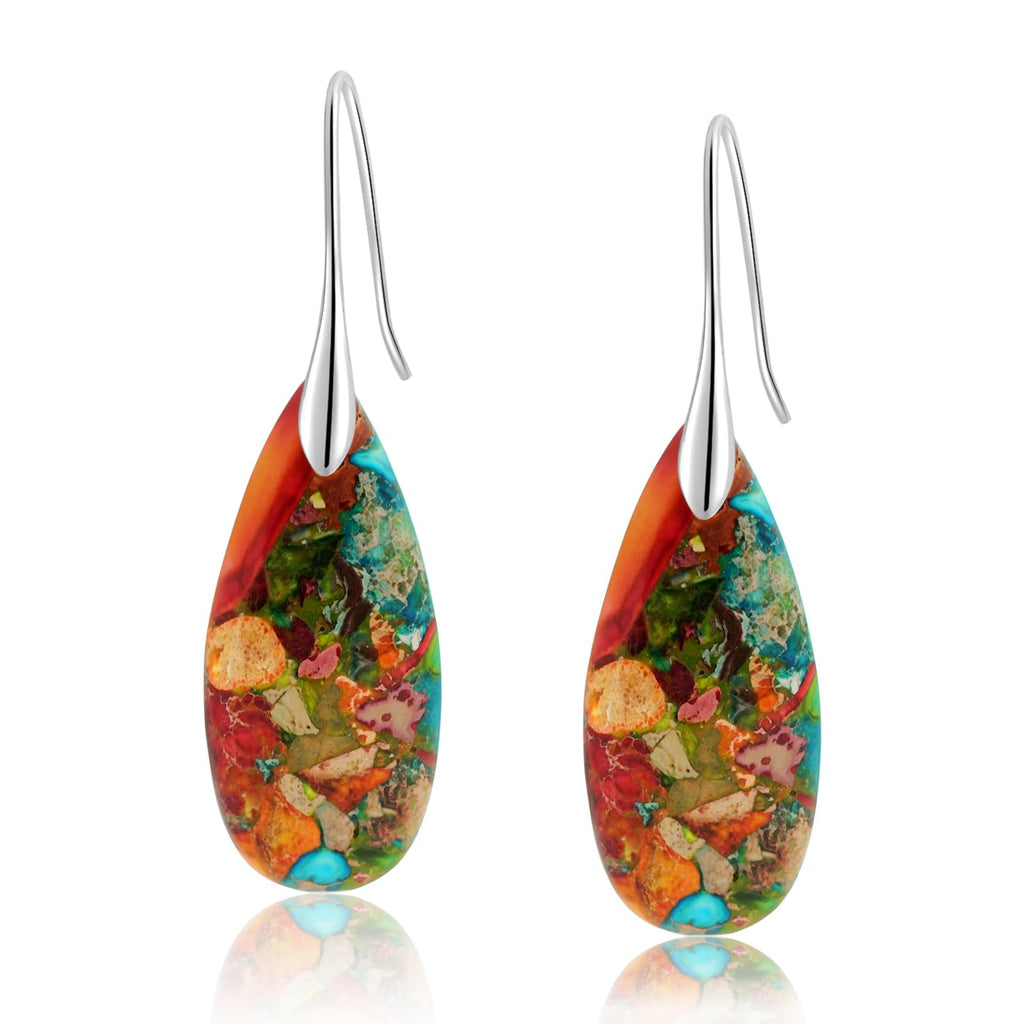 Natural Healing Stone Fishhoop Dangle Drop Earrings Statement Gold silver earrings