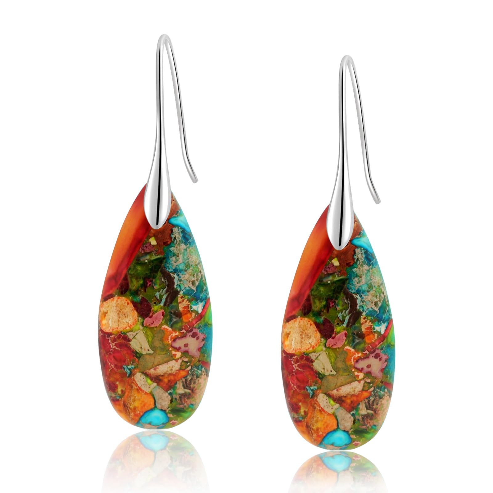 Natural Healing Stone Fishhoop Dangle Drop Earrings Statement Gold silver earrings