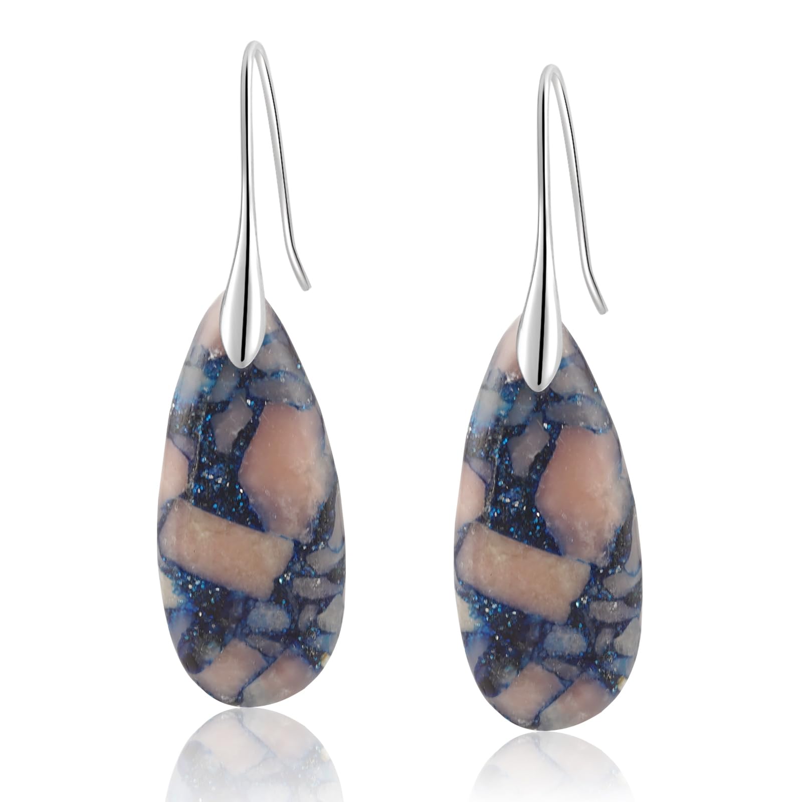 Natural Healing Stone Fishhoop Dangle Drop Earrings Statement Gold silver earrings