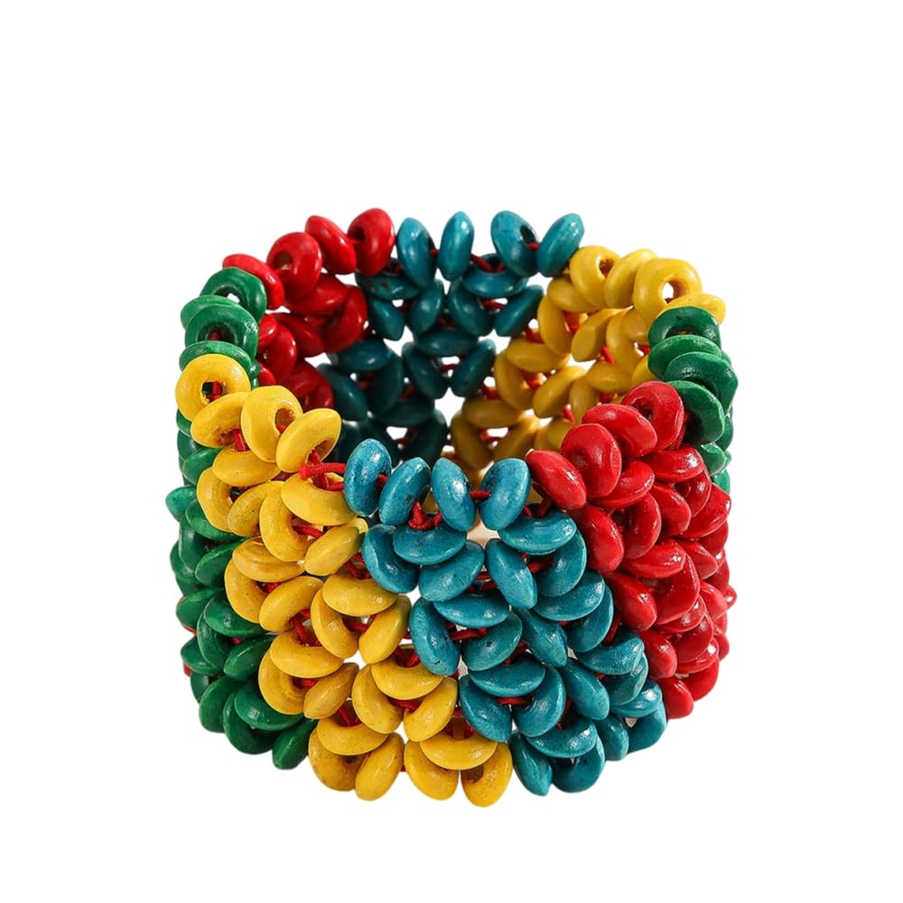 xuzhiyuan Bohemian Wooden Bead Bracelets Boho Colorful Handmade Elastic Stretch Bracelets Design for Women Summer Beach Festival Jewelry