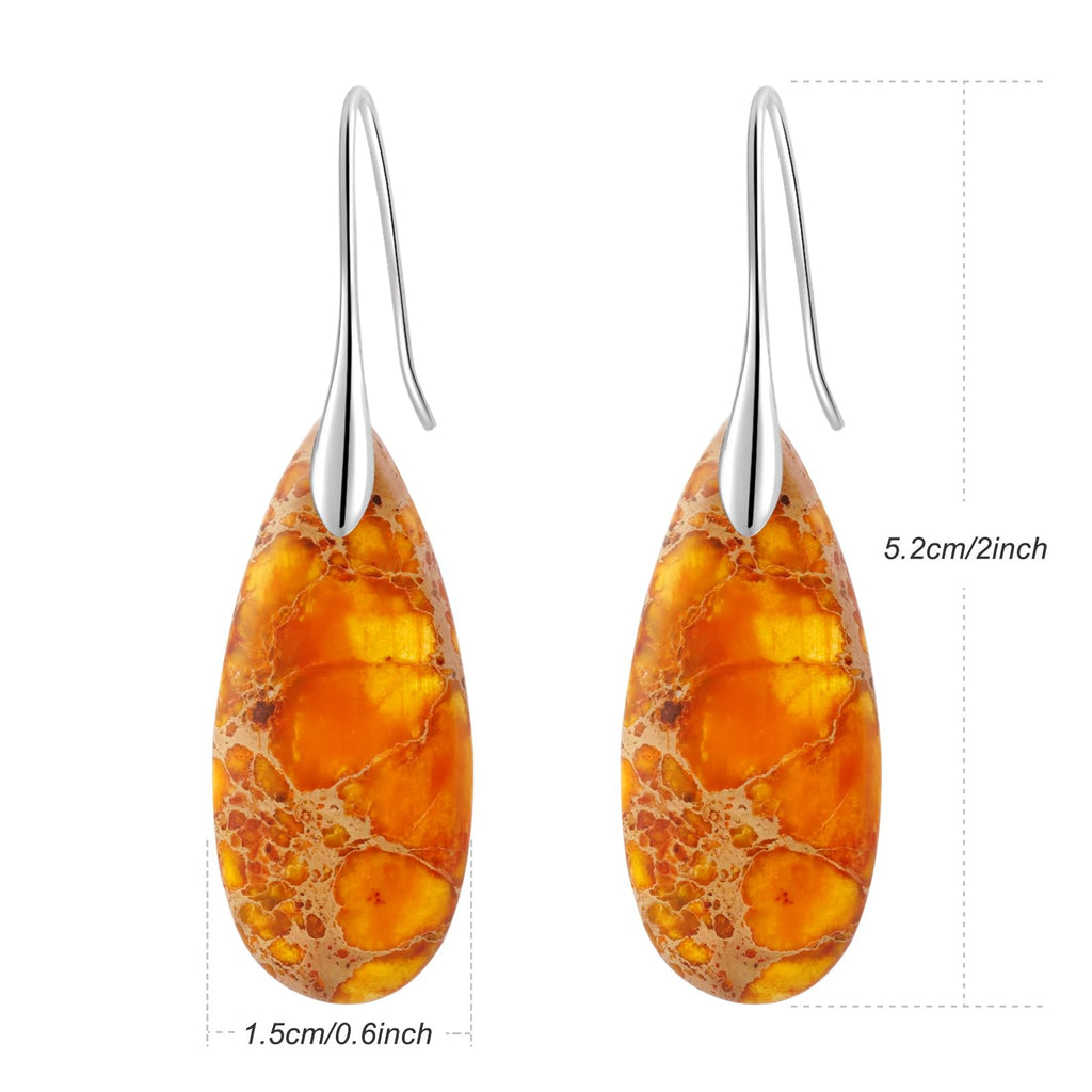 Natural Healing Stone Fishhoop Dangle Drop Earrings Statement Gold silver earrings