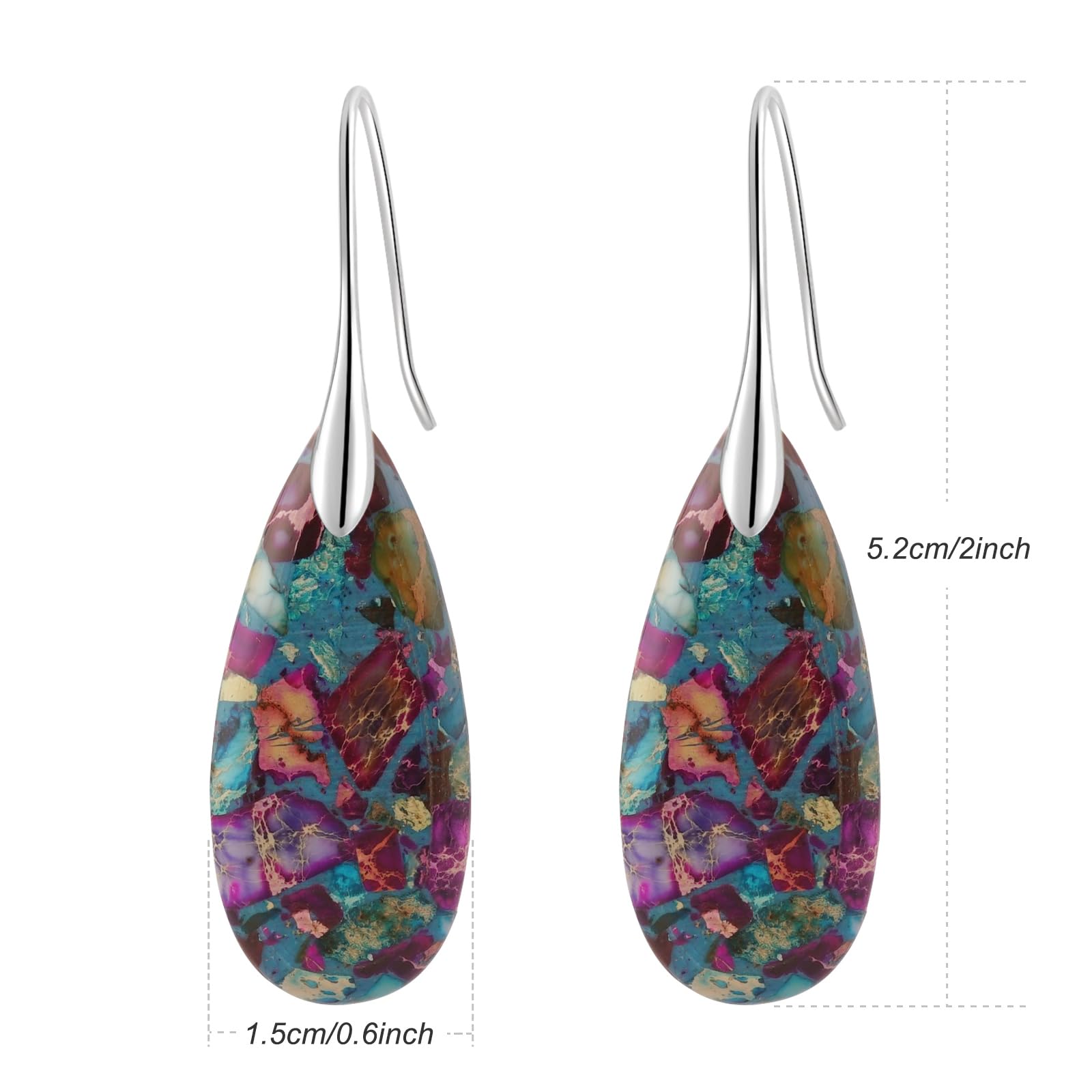 Natural Healing Stone Fishhoop Dangle Drop Earrings Statement Gold silver earrings