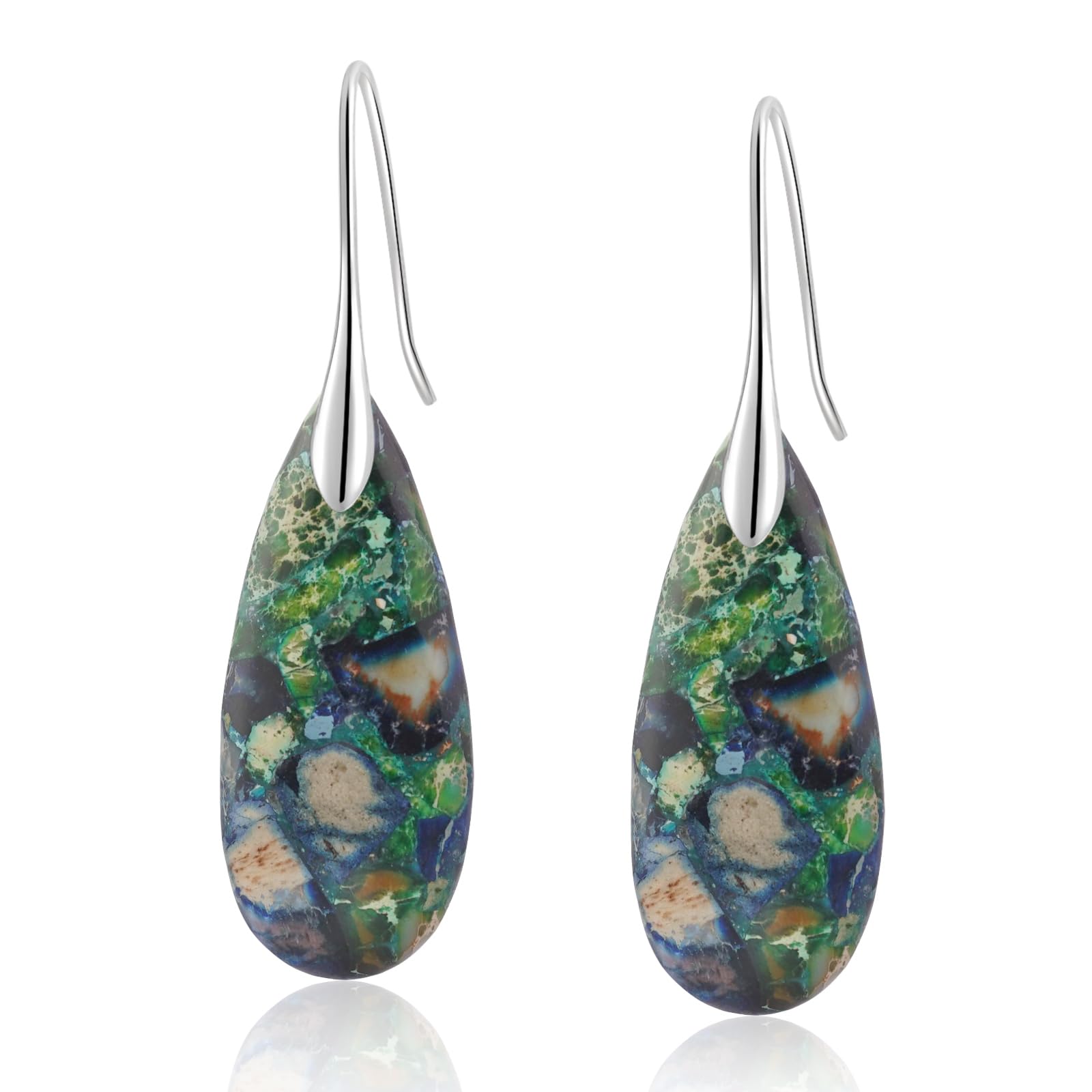 Natural Healing Stone Fishhoop Dangle Drop Earrings Statement Gold silver earrings