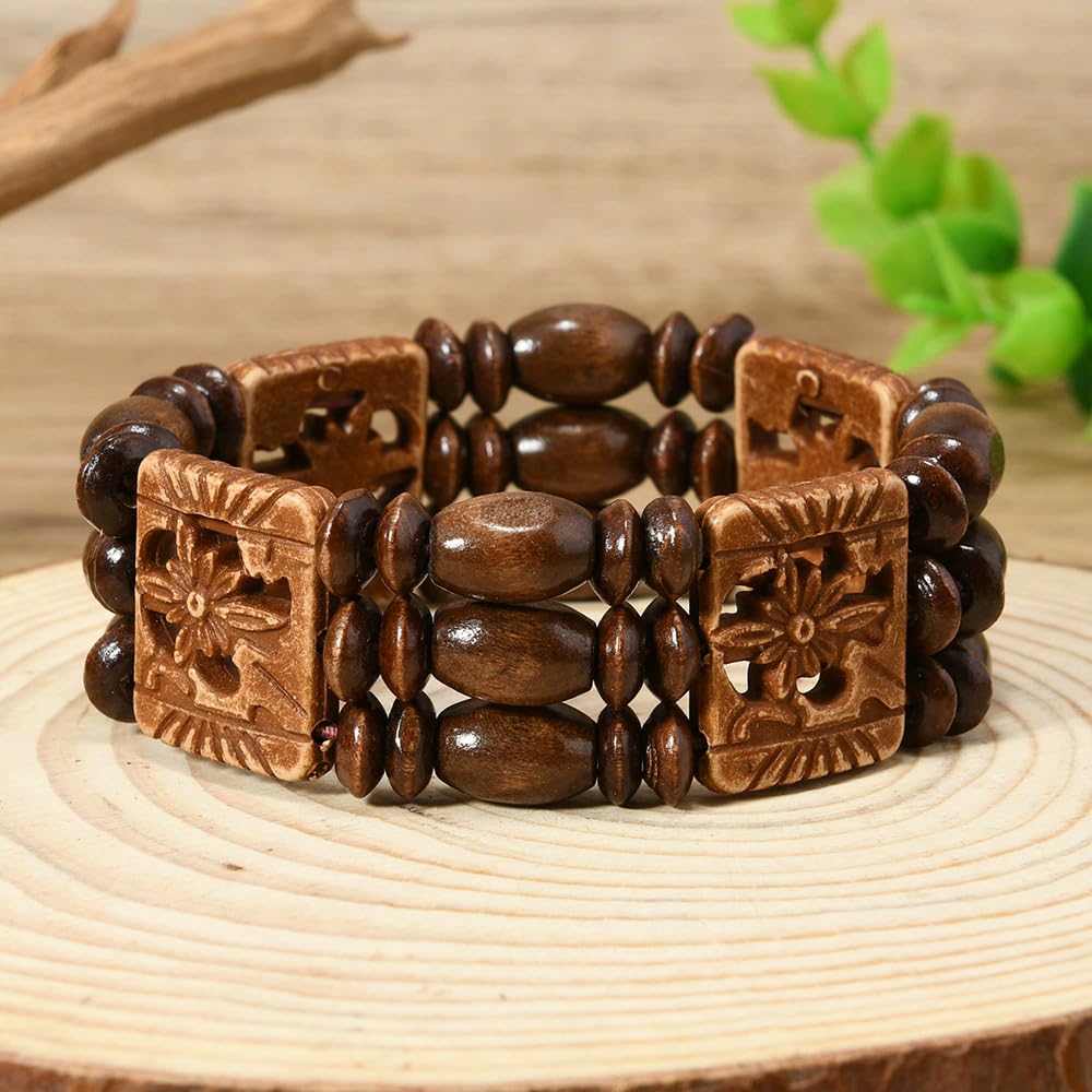 xuzhiyuan Bohemian Wooden Bead Bracelets Boho Colorful Handmade Elastic Stretch Bracelets Design for Women Summer Beach Festival Jewelry