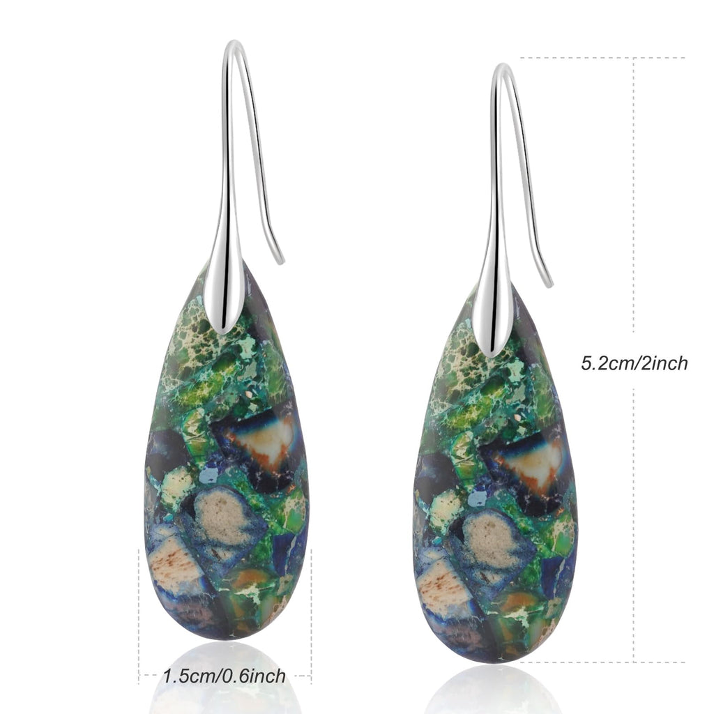 Natural Healing Stone Fishhoop Dangle Drop Earrings Statement Gold silver earrings