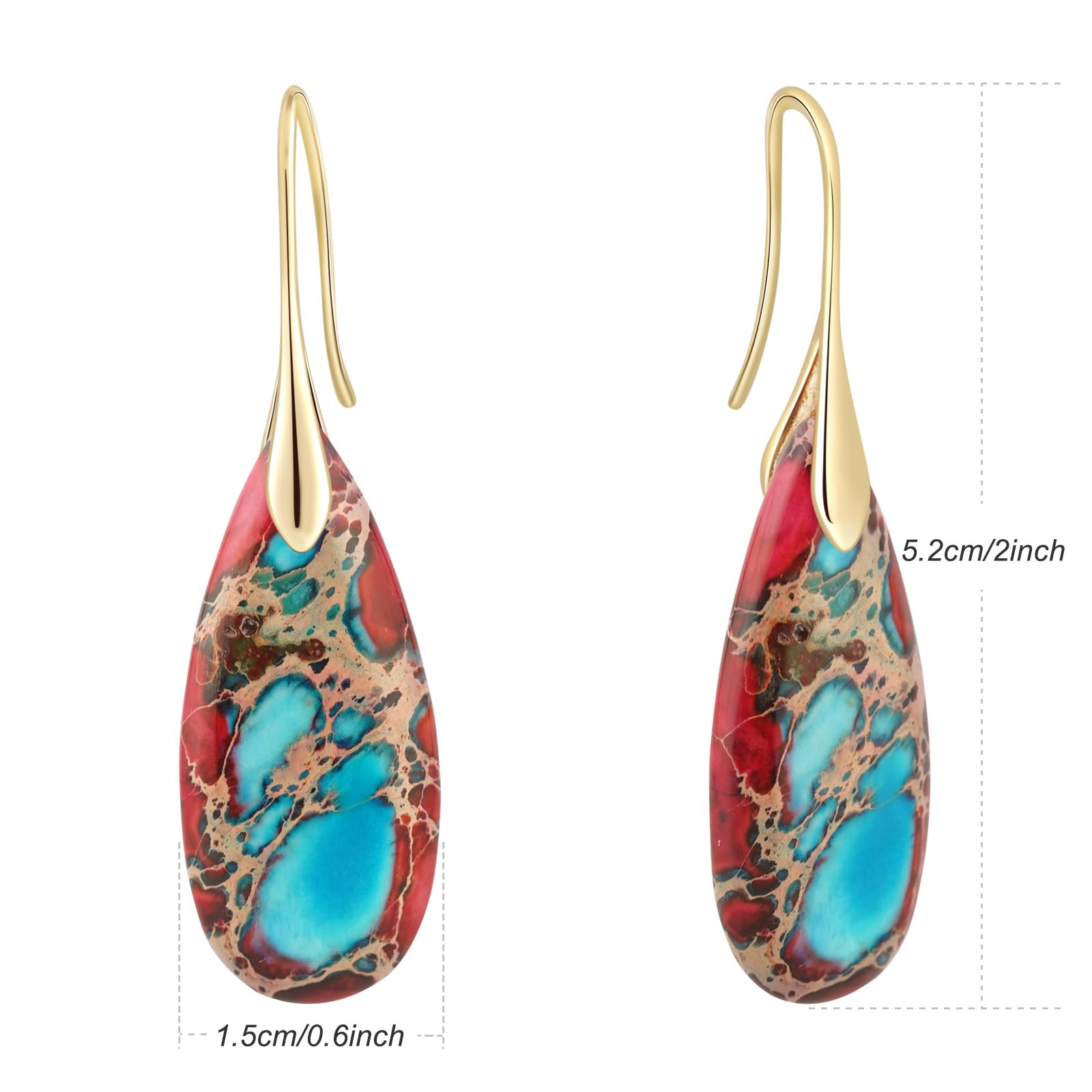 Natural Healing Stone Fishhoop Dangle Drop Earrings Statement Gold silver earrings