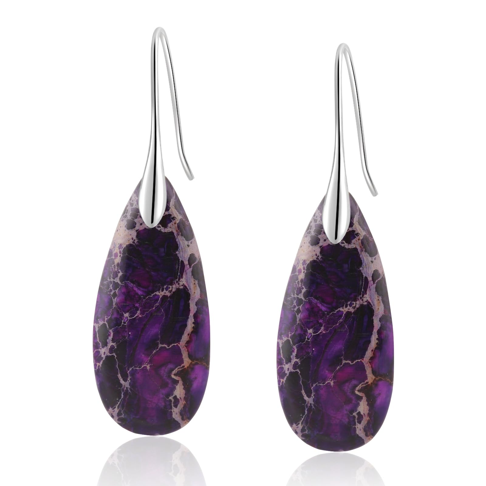 Natural Healing Stone Fishhoop Dangle Drop Earrings Statement Gold silver earrings