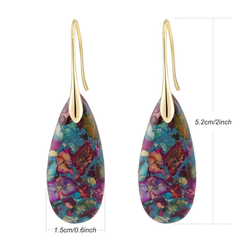 Natural Healing Stone Fishhoop Dangle Drop Earrings Statement Gold silver earrings