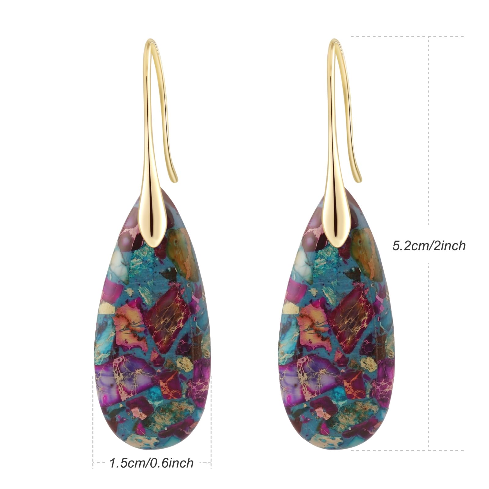 Natural Healing Stone Fishhoop Dangle Drop Earrings Statement Gold silver earrings