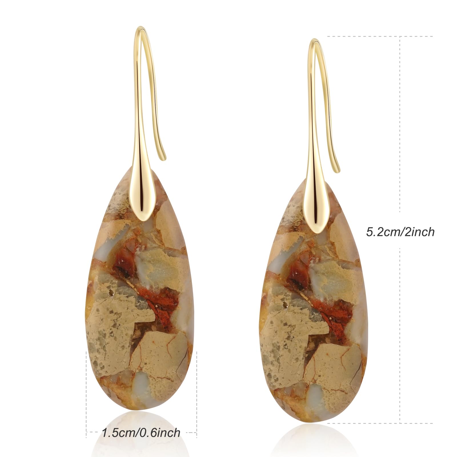 Natural Healing Stone Fishhoop Dangle Drop Earrings Statement Gold silver earrings