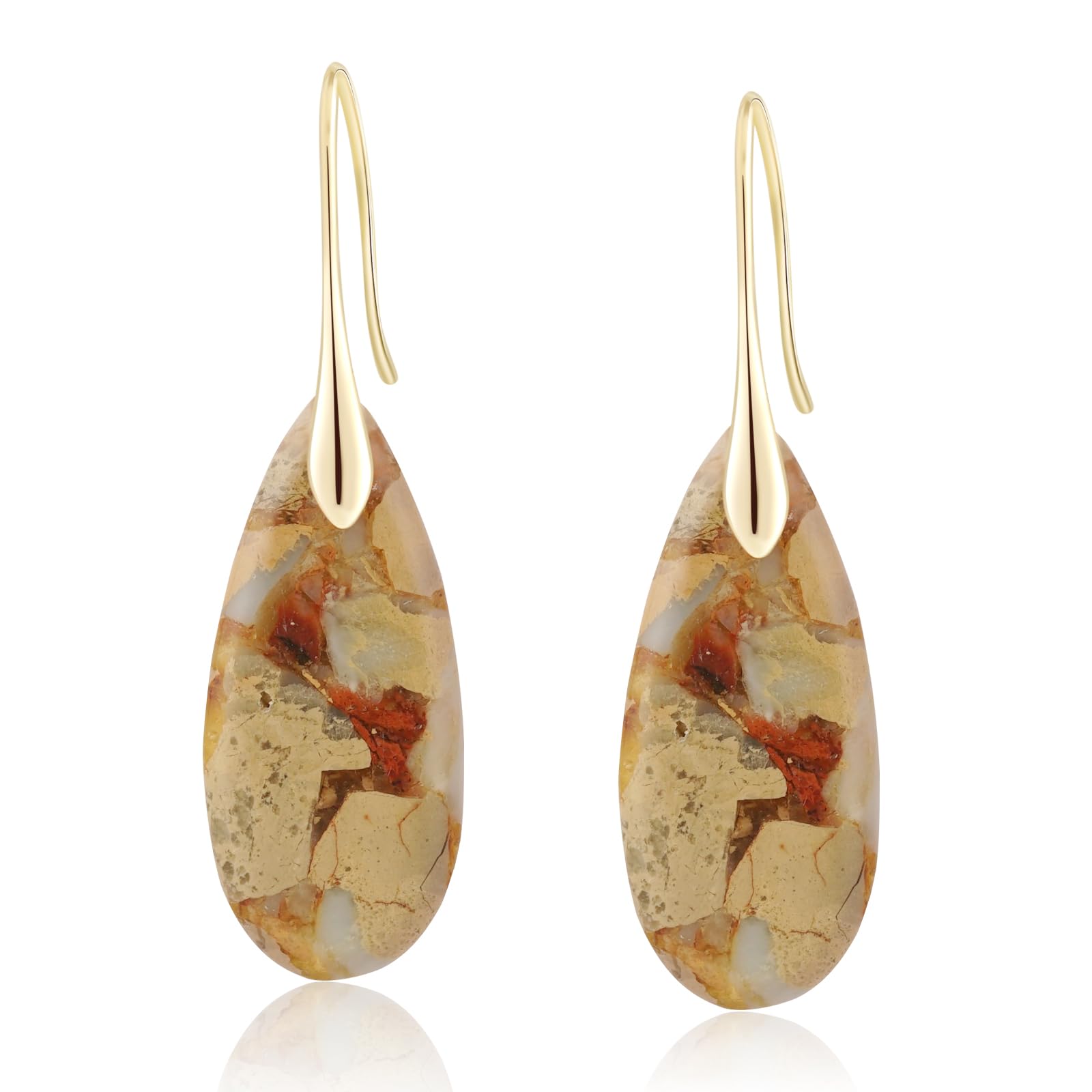 Natural Healing Stone Fishhoop Dangle Drop Earrings Statement Gold silver earrings