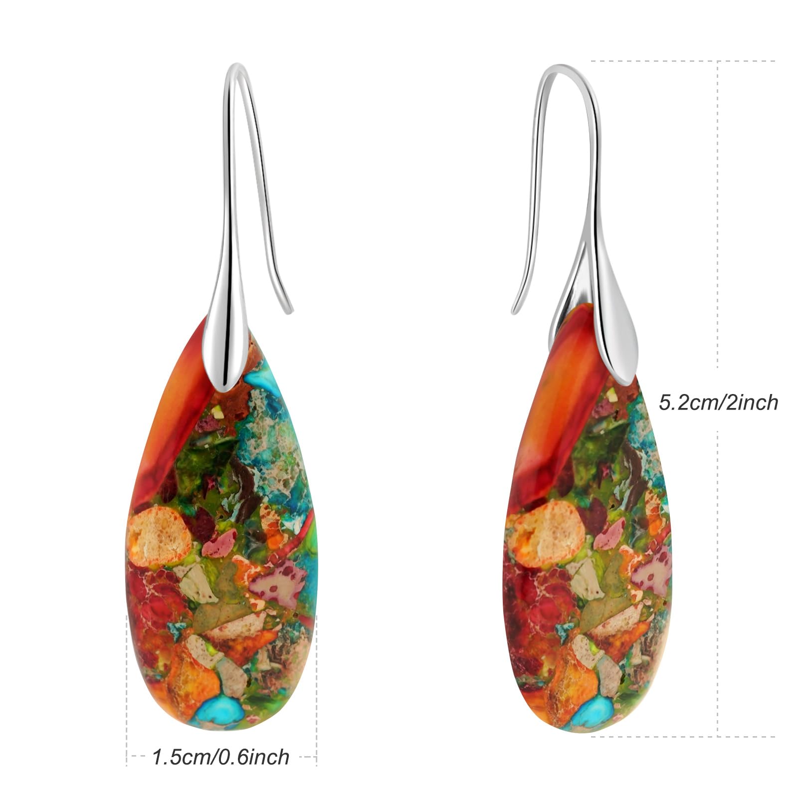 Natural Healing Stone Fishhoop Dangle Drop Earrings Statement Gold silver earrings