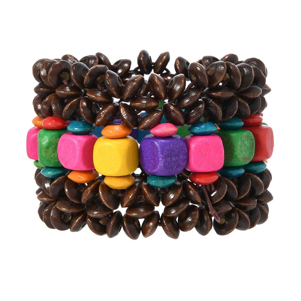 xuzhiyuan Bohemian Wooden Bead Bracelets Boho Colorful Handmade Elastic Stretch Bracelets Design for Women Summer Beach Festival Jewelry
