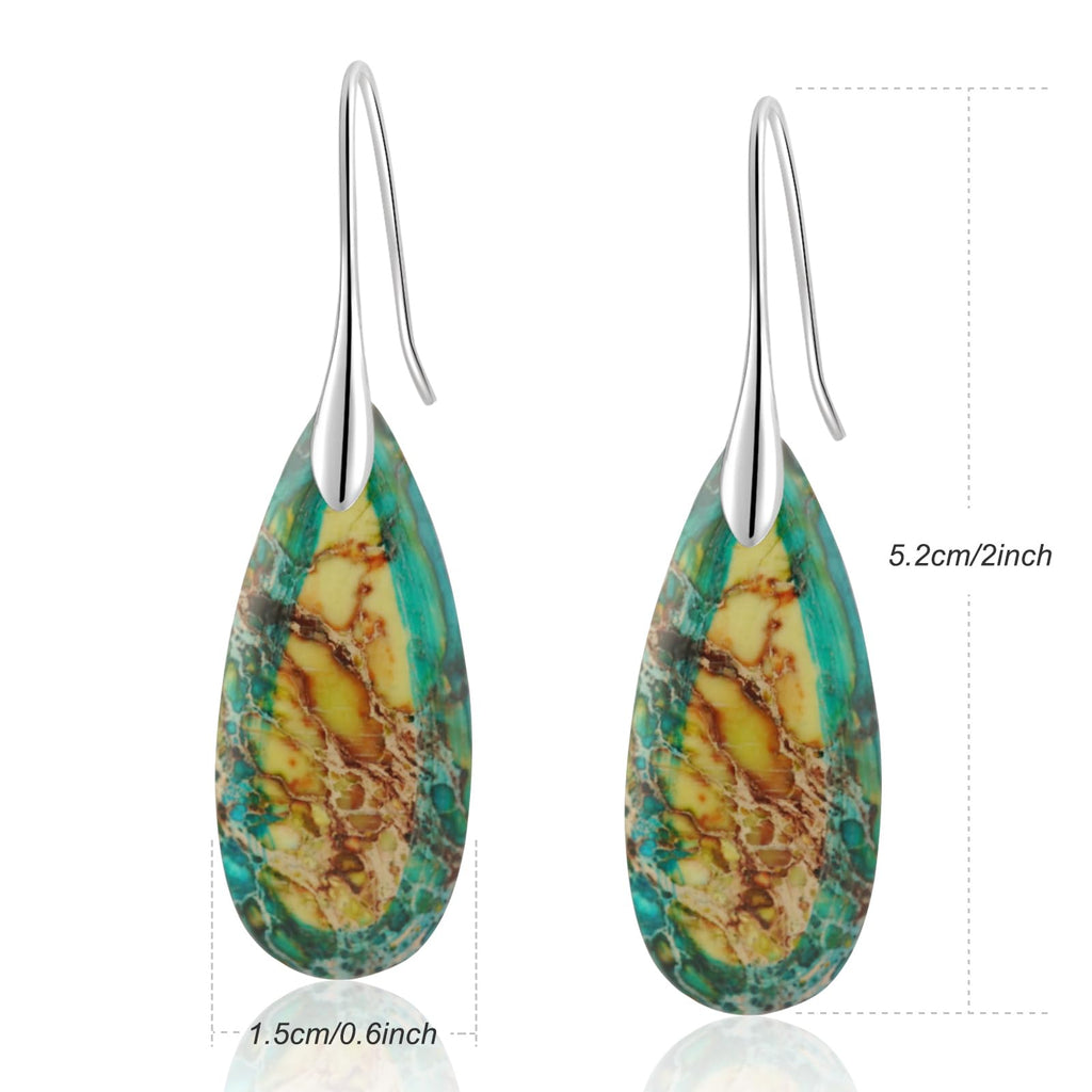 Natural Healing Stone Fishhoop Dangle Drop Earrings Statement Gold silver earrings