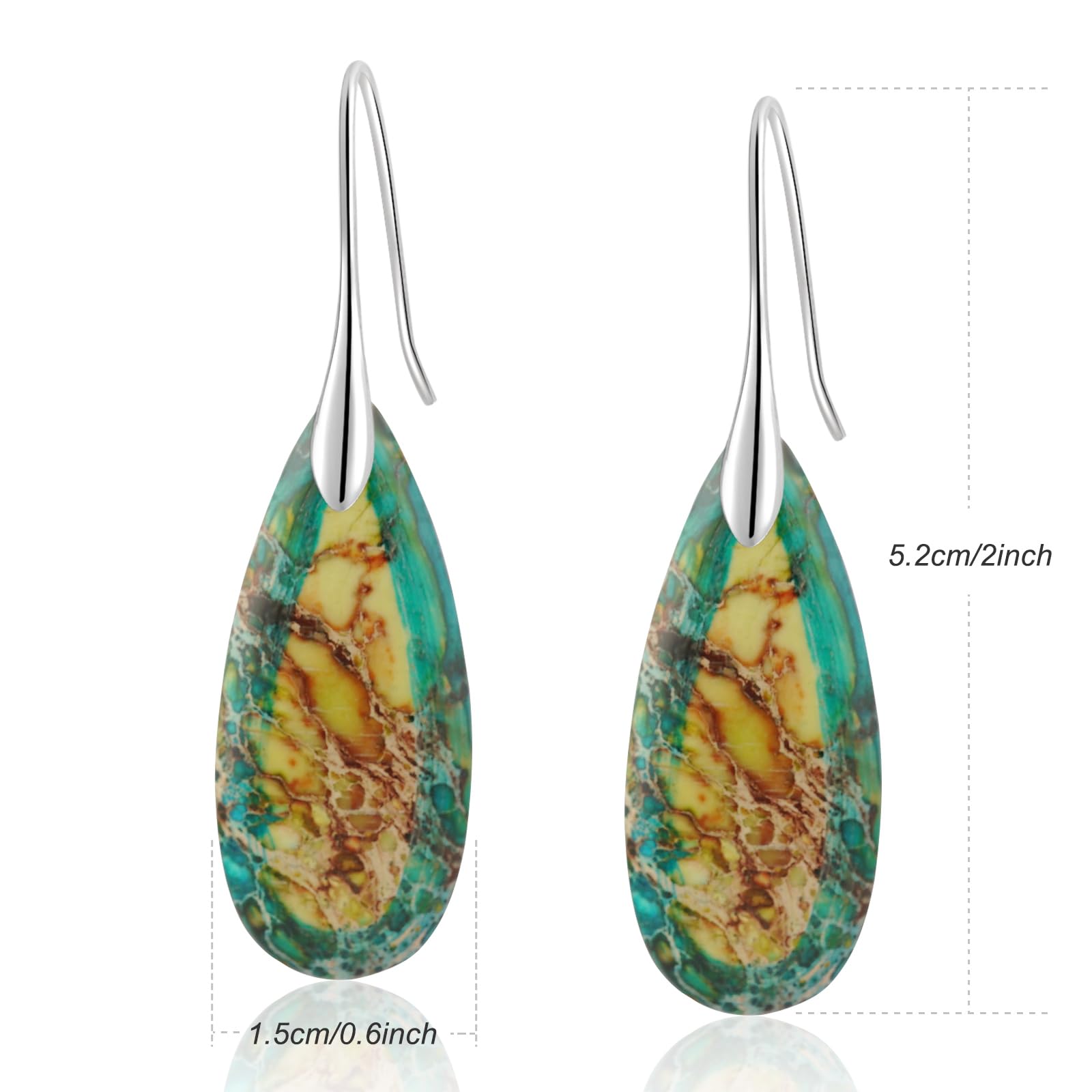 Natural Healing Stone Fishhoop Dangle Drop Earrings Statement Gold silver earrings