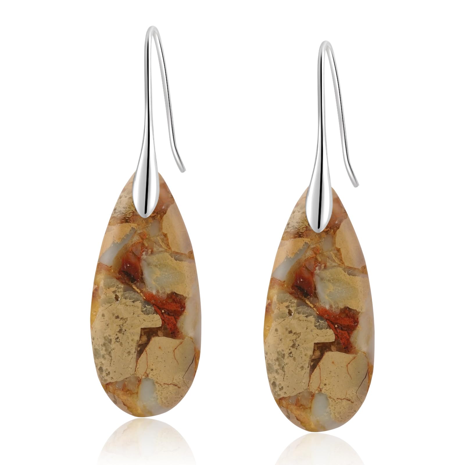 Natural Healing Stone Fishhoop Dangle Drop Earrings Statement Gold silver earrings