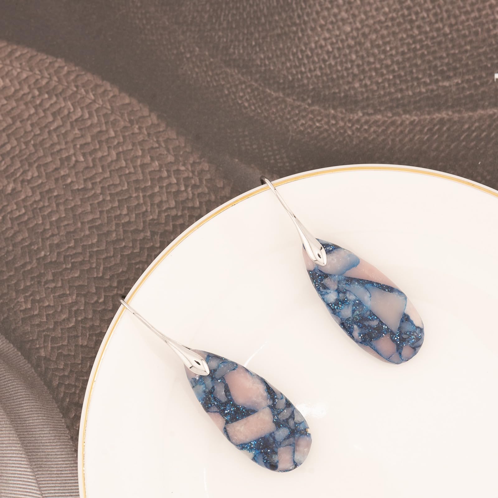 Natural Healing Stone Fishhoop Dangle Drop Earrings Statement Gold silver earrings