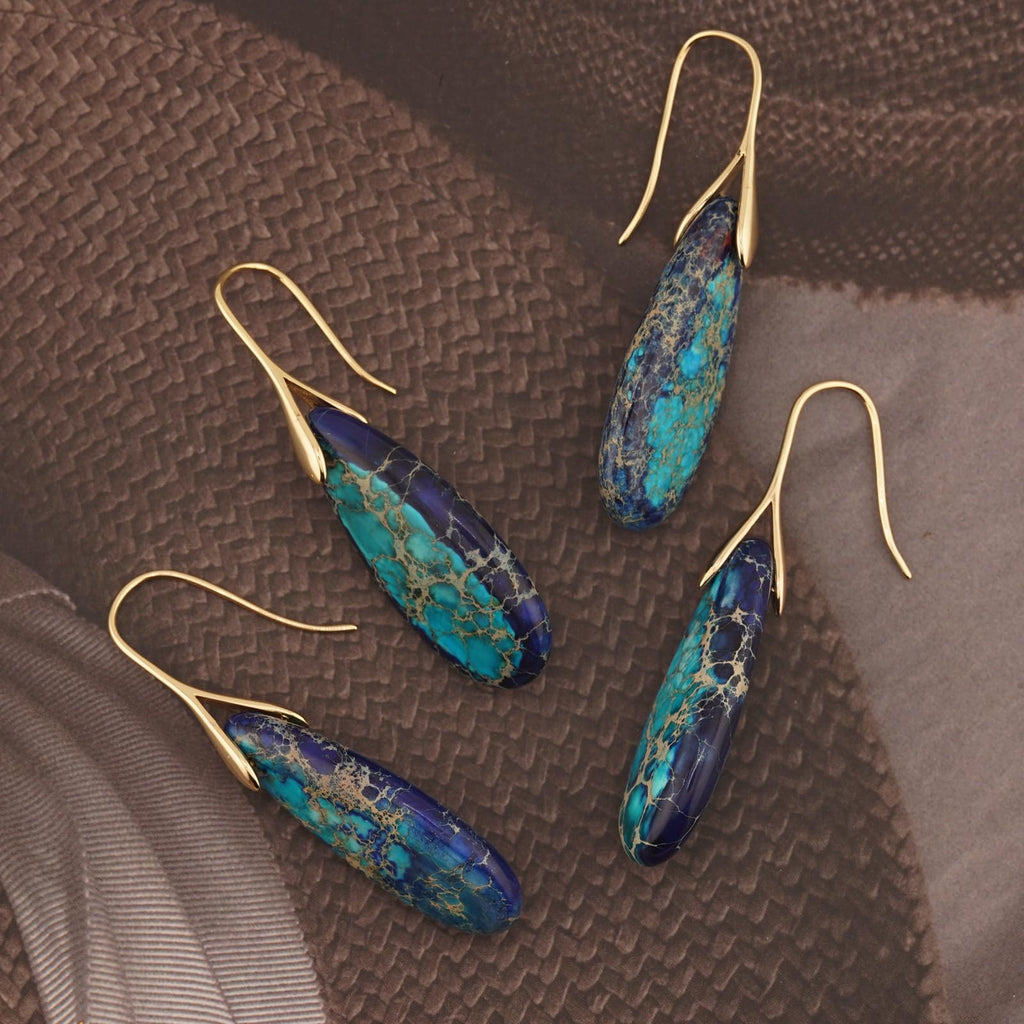 Natural Healing Stone Fishhoop Dangle Drop Earrings Statement Gold silver earrings