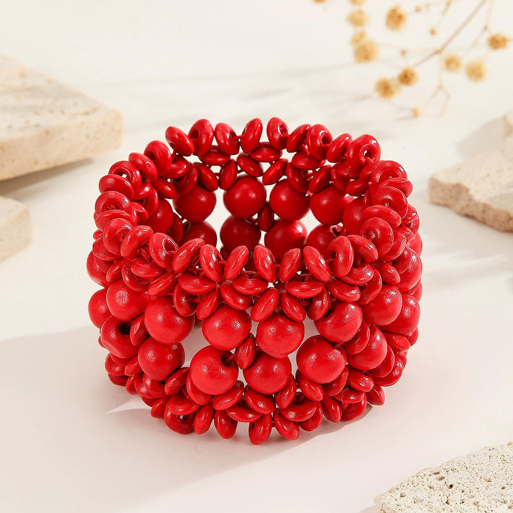 xuzhiyuan Bohemian Wooden Bead Bracelets Boho Colorful Handmade Elastic Stretch Bracelets Design for Women Summer Beach Festival Jewelry