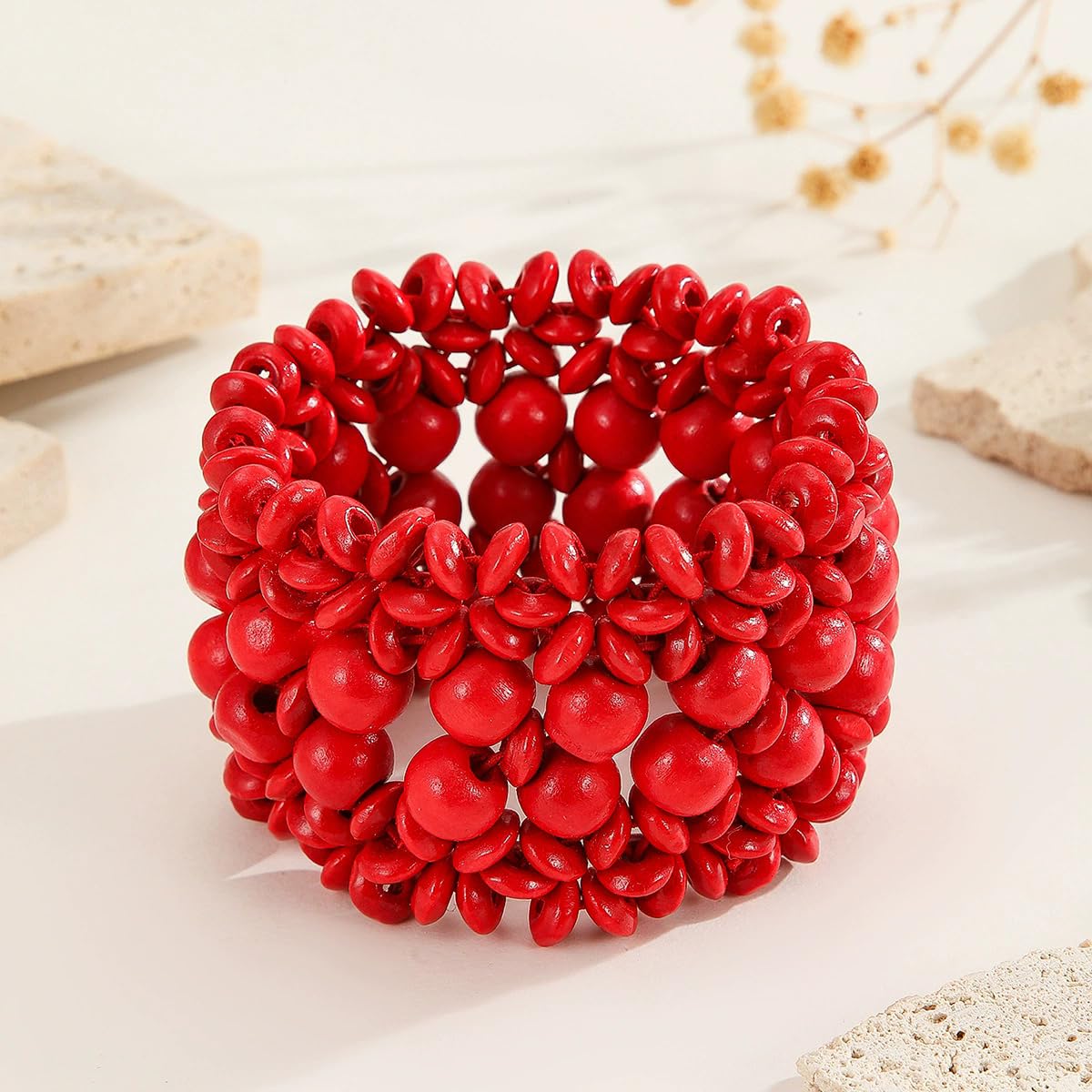 xuzhiyuan Bohemian Wooden Bead Bracelets Boho Colorful Handmade Elastic Stretch Bracelets Design for Women Summer Beach Festival Jewelry