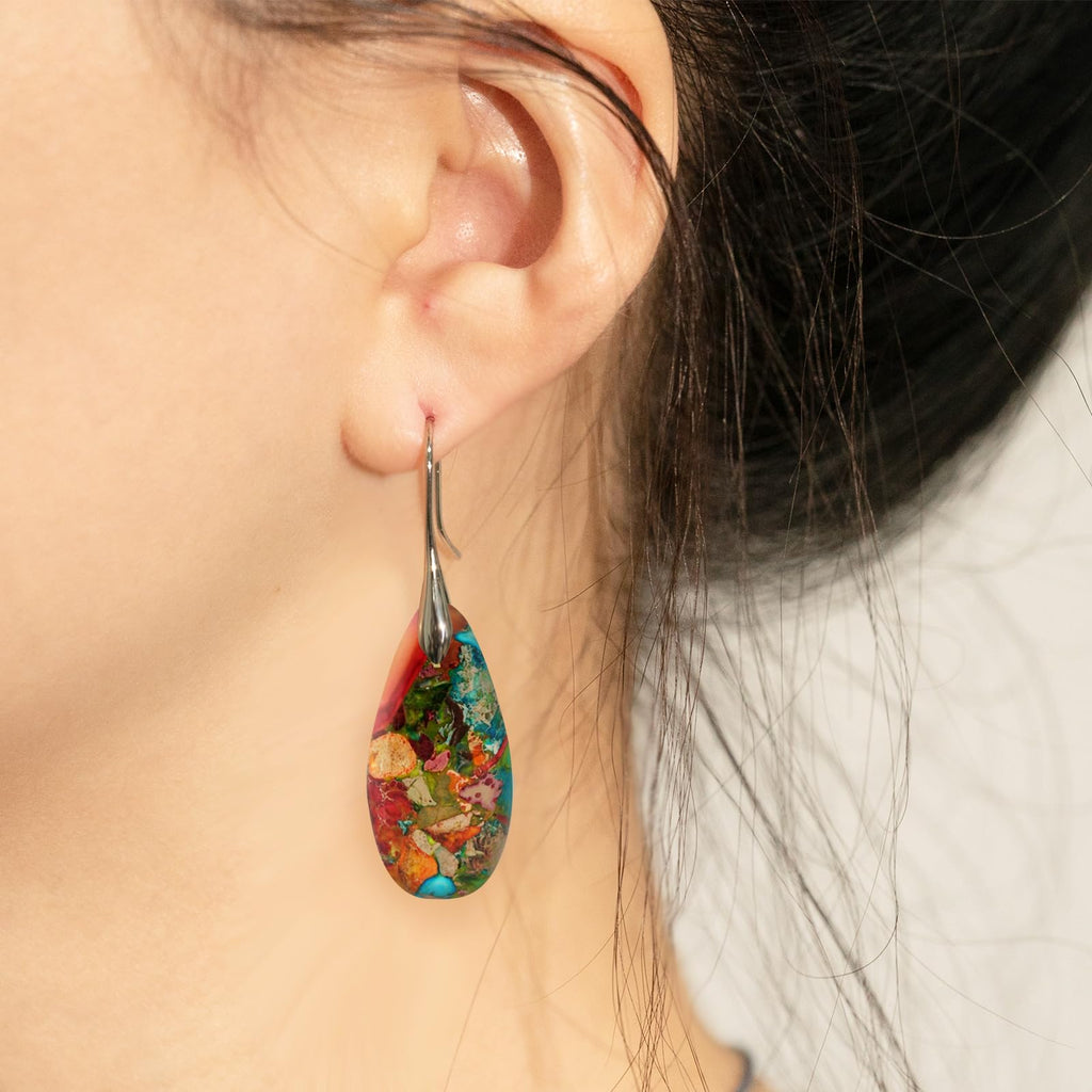 Natural Healing Stone Fishhoop Dangle Drop Earrings Statement Gold silver earrings