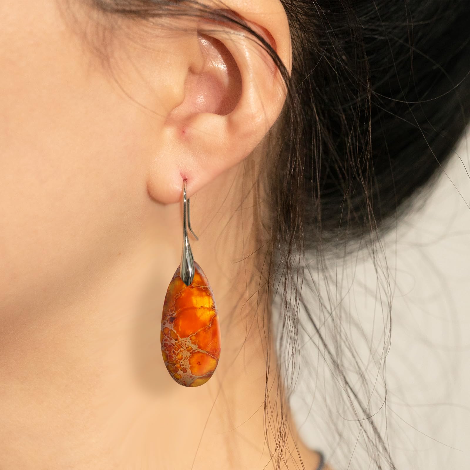 Natural Healing Stone Fishhoop Dangle Drop Earrings Statement Gold silver earrings