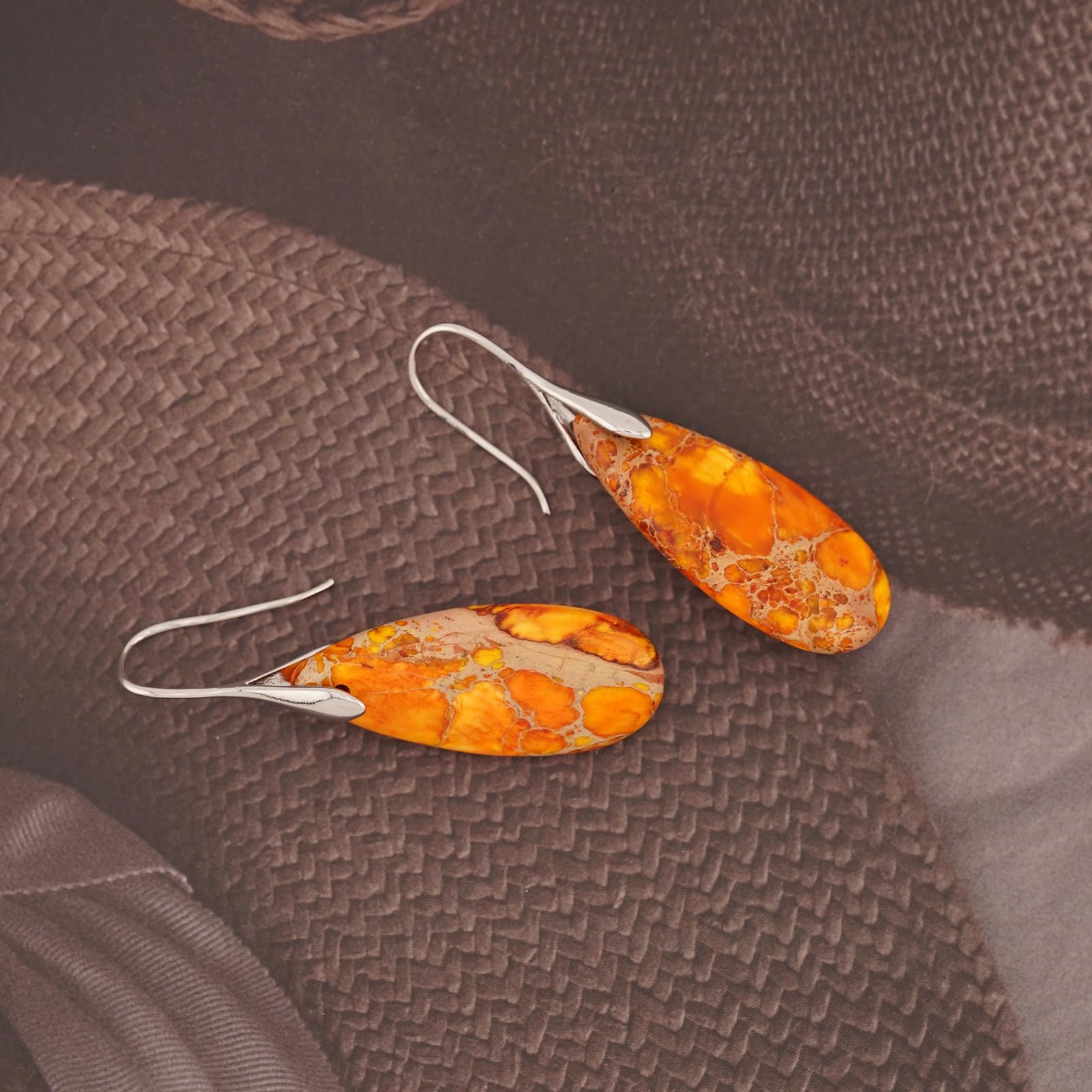 Natural Healing Stone Fishhoop Dangle Drop Earrings Statement Gold silver earrings