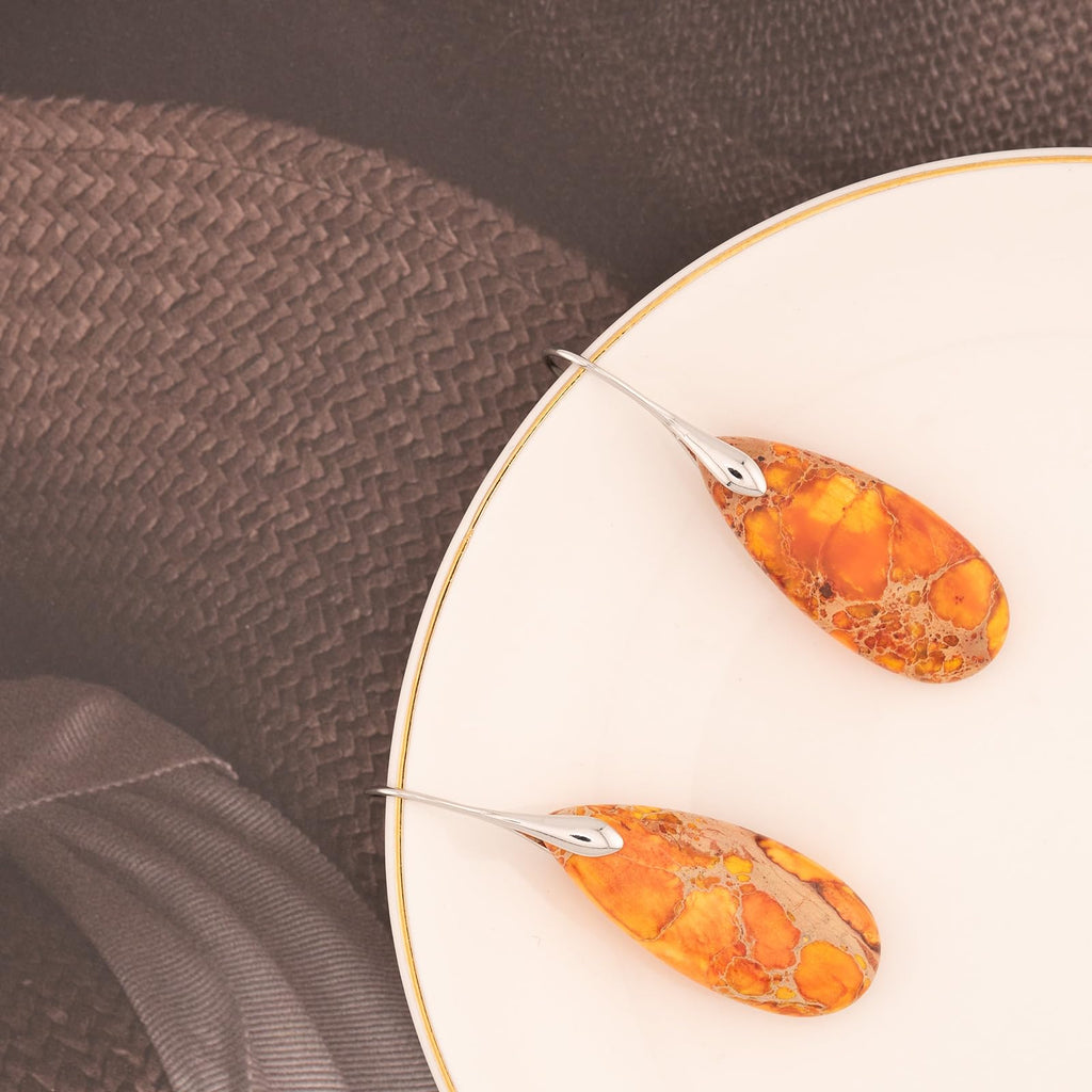 Natural Healing Stone Fishhoop Dangle Drop Earrings Statement Gold silver earrings