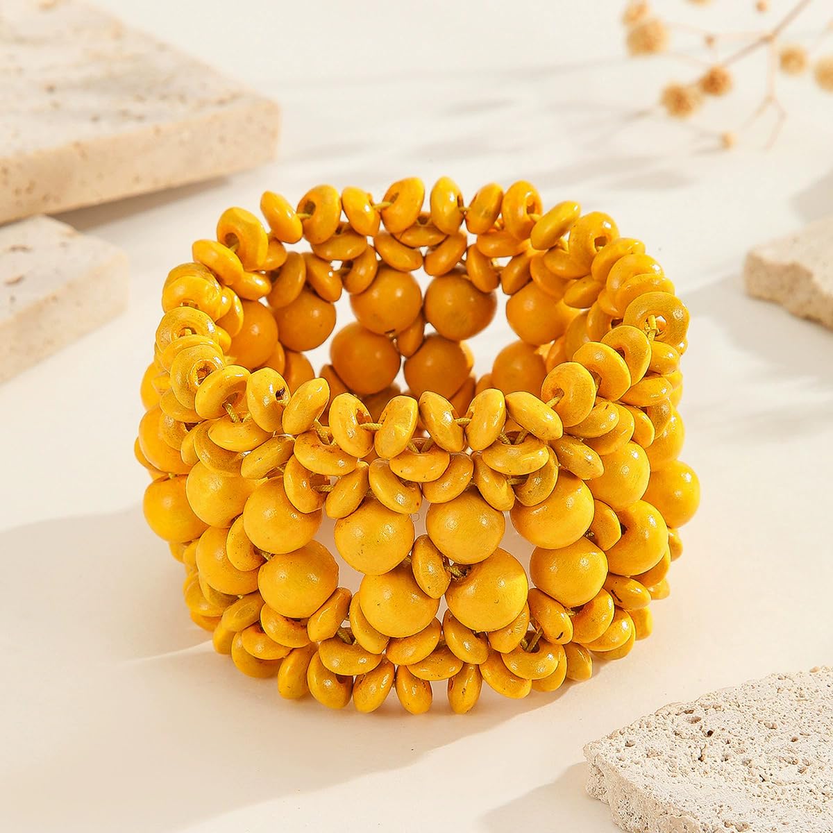 xuzhiyuan Bohemian Wooden Bead Bracelets Boho Colorful Handmade Elastic Stretch Bracelets Design for Women Summer Beach Festival Jewelry