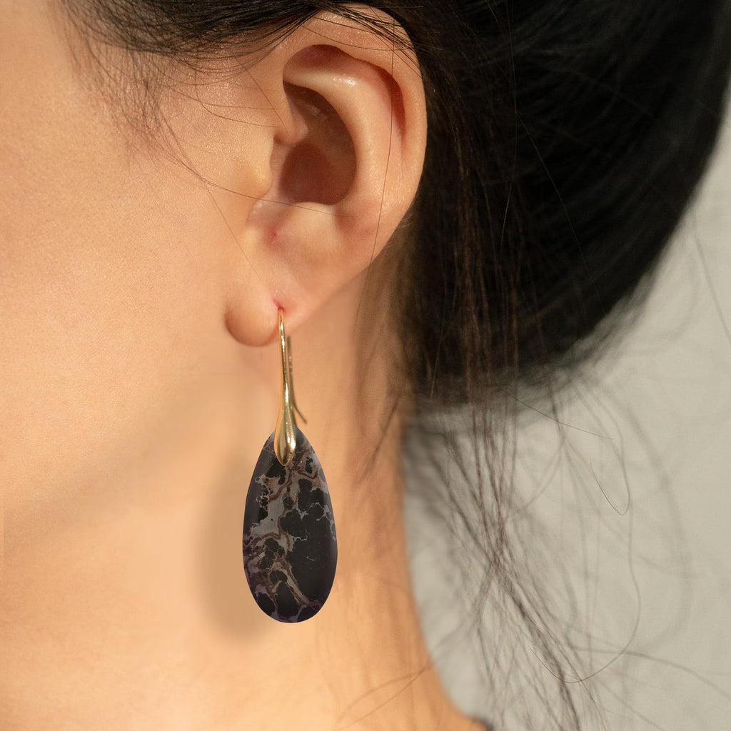 Natural Healing Stone Fishhoop Dangle Drop Earrings Statement Gold silver earrings