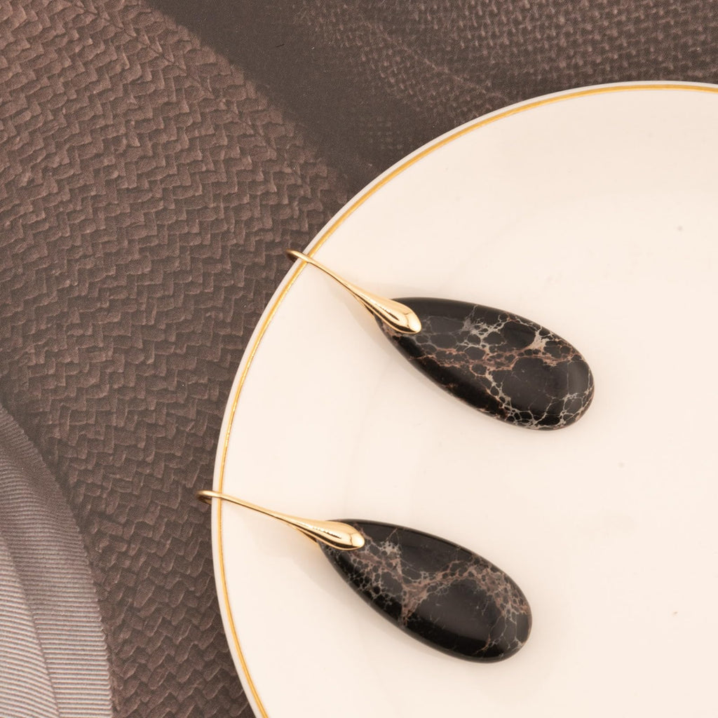 Natural Healing Stone Fishhoop Dangle Drop Earrings Statement Gold silver earrings