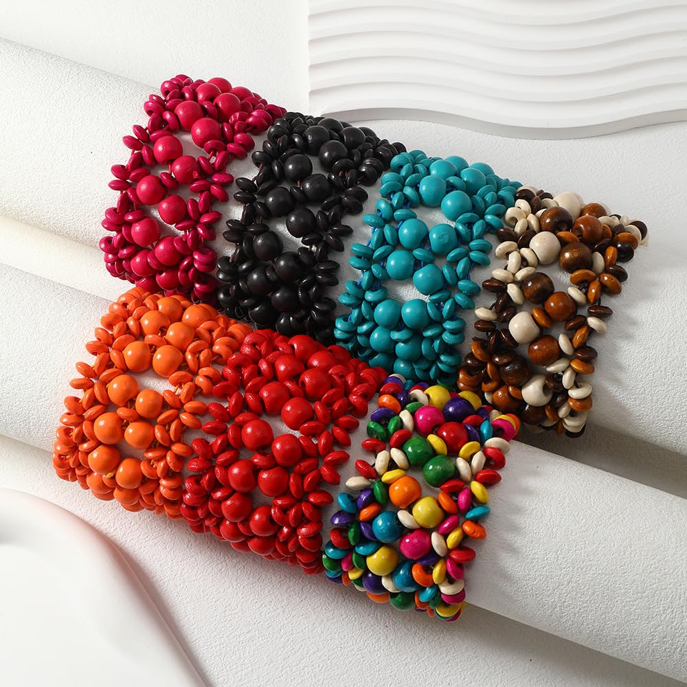 xuzhiyuan Bohemian Wooden Bead Bracelets Boho Colorful Handmade Elastic Stretch Bracelets Design for Women Summer Beach Festival Jewelry